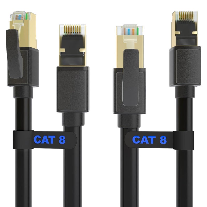 DiamondTiger Cat 8 Ethernet Cable, 2Packs High Speed 40Gbps 2000Mhz Network Cord RJ45 Shielded Indoor Heavy Duty LAN Cables Compatible for Gaming PC PS5 Xbox Modem Router(3FT/1M) - Image 1